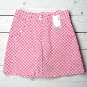 Nike Dri-FIT Golf‎ Skort Size 2 Pink White Gingham Check Plaid Athletic Tennis